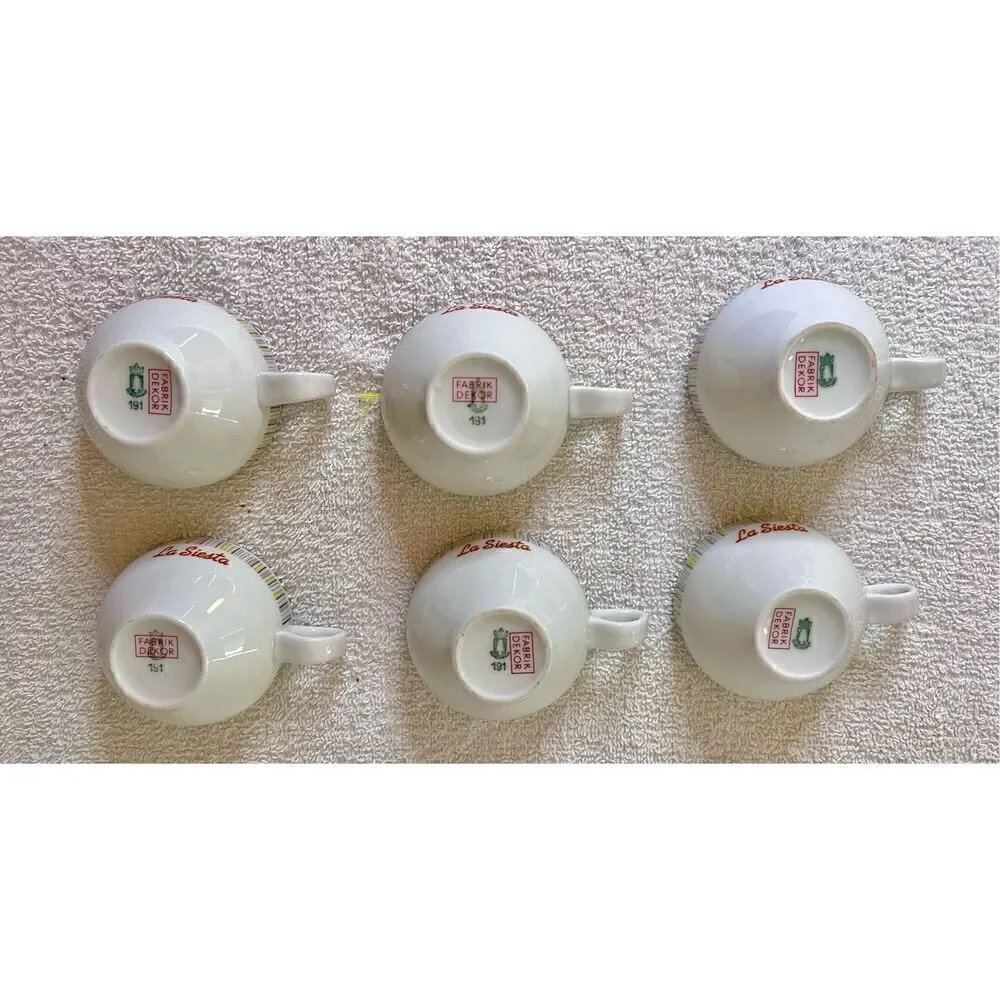 Vintage La Siesta Farbrik Dekor Schonwald  Geometric Print Espresso Cup Set Of 6